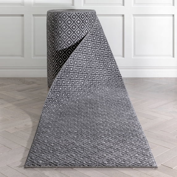 Well Woven Custom Size Runner - Choose Your Length - Piano Dark Grey Tribal Diamond Geometric 31 Inches Wide x 55 Feet Long Runner (31" x 55' Runner) Rug