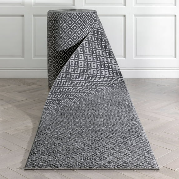 Well Woven Custom Size Runner - Choose Your Length - Piano Dark Grey Tribal Diamond Geometric 31 Inches Wide x 75 Feet Long Runner (31" x 75' Runner) Rug