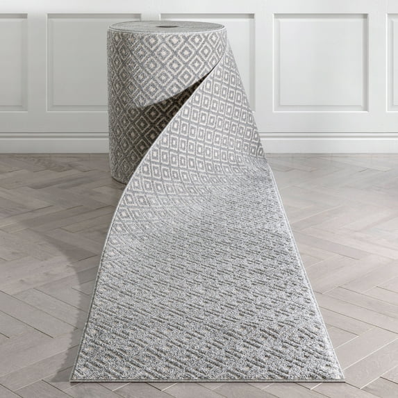 Well Woven Custom Size Runner - Choose Your Length - Piano Grey Blue Tribal Diamond Geometric 27 Inches Wide x 25 Feet Long Runner (27" x 25' Runner) Rug
