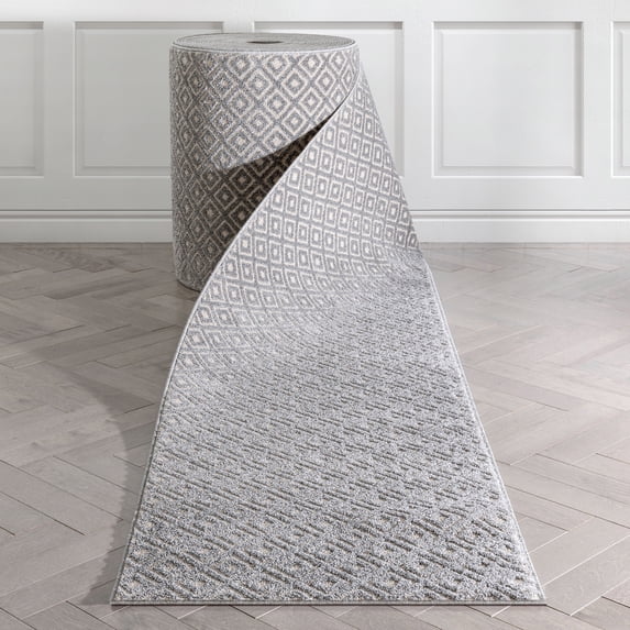 Well Woven Custom Size Runner - Choose Your Length - Piano Grey Blue Tribal Diamond Geometric 27 Inches Wide x 50 Feet Long Runner (27" x 50' Runner) Rug