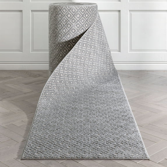 Well Woven Custom Size Runner - Choose Your Length - Piano Grey Blue Tribal Diamond Geometric 31 Inches Wide x 16 Feet Long Runner (31" x 16' Runner) Rug