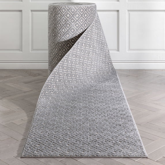 Well Woven Custom Size Runner - Choose Your Length - Piano Grey Blue Tribal Diamond Geometric 31 Inches Wide x 30 Feet Long Runner (31" x 30' Runner) Rug