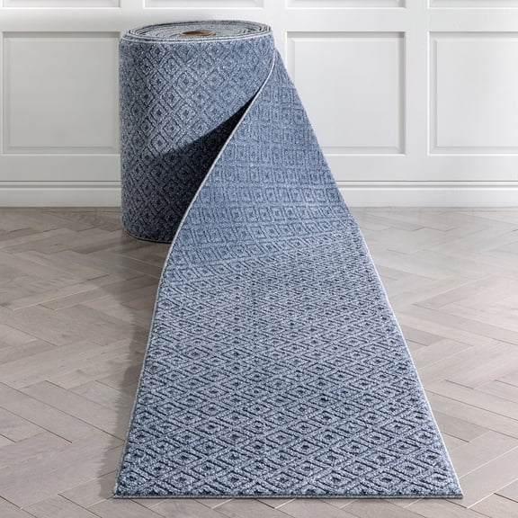 Well Woven Custom Size Runner - Choose Your Length - Piano Light Blue Tribal Diamond Geometric 27 Inches Wide x 10 Feet Long Runner (27" x 10' Runner) Rug