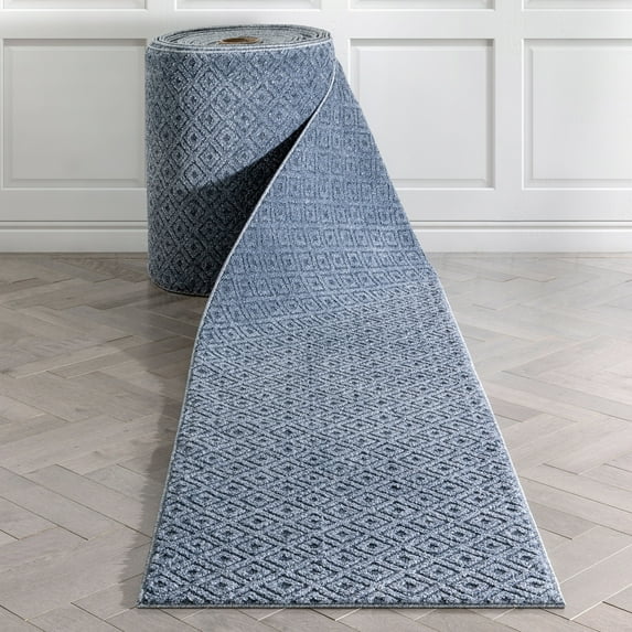 Well Woven Custom Size Runner - Choose Your Length - Piano Light Blue Tribal Diamond Geometric 27 Inches Wide x 70 Feet Long Runner (27" x 70' Runner) Rug