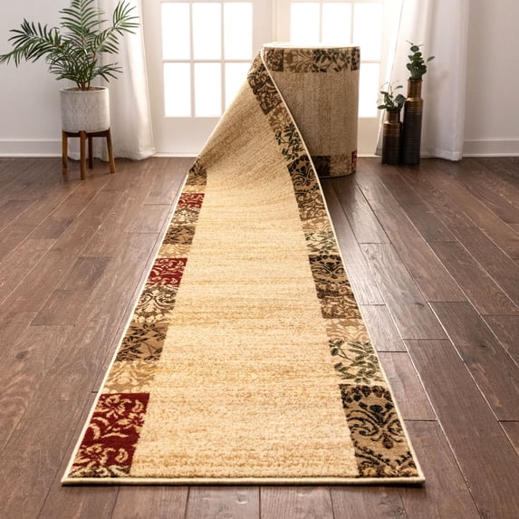Well Woven Custom Size Runner - Choose Length - Verdant Vines Beige Modern Damask Border 27 Inch Wide x 60 Feet Long Runner (27" x 60') Floral Oriental Carpet