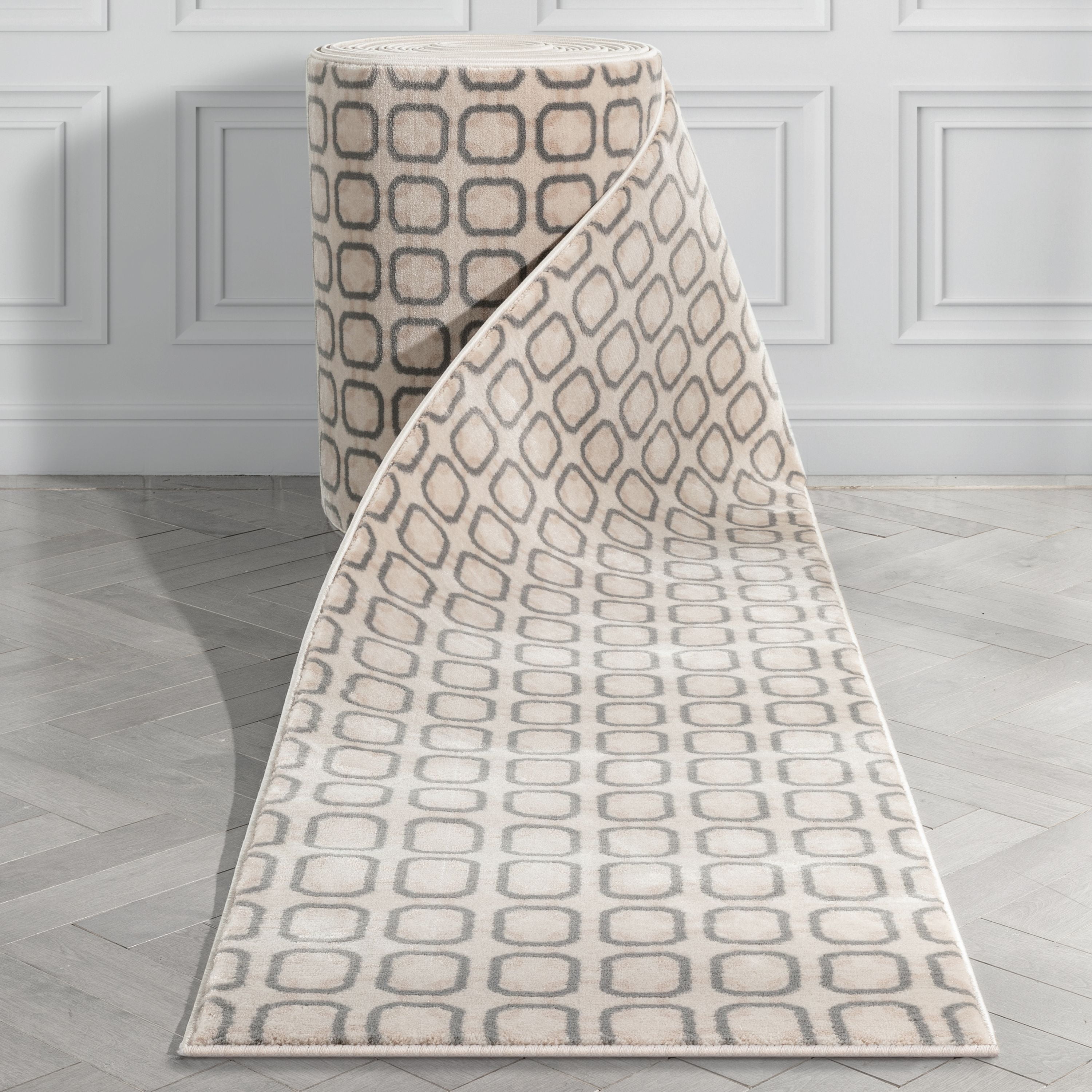 Well Woven Custom Size Runner - Choose Your Length - Carte Grey Boxes Geometric 31 Inches Wide x ...