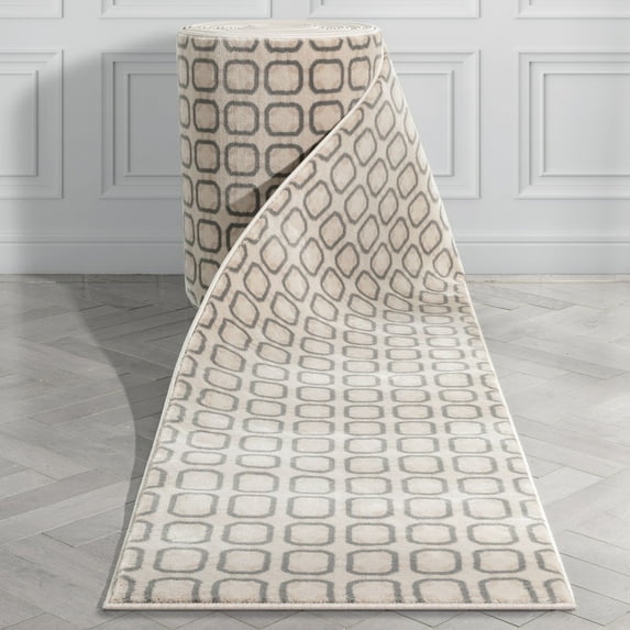 Well Woven Custom Size Runner - Choose Your Length - Carte Grey Boxes Geometric 31 Inches Wide x 16 Feet Long Runner (31" x 16' Runner) Rug