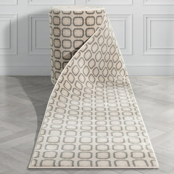 Well Woven Custom Size Runner - Choose Your Length - Carte Grey Boxes Geometric 31 Inches Wide x 60 Feet Long Runner (31" x 60' Runner) Rug