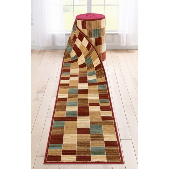 Well Woven Custom Size Runner - Choose Your Length - Estella Red Geometric 27 Inches Wide x 20 Feet Long Runner (27" x 20' Runner) Rug