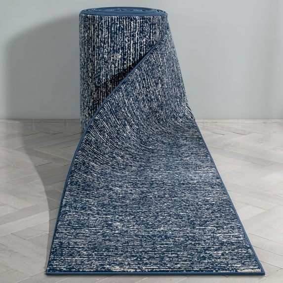 Well Woven Custom Size Runner - Choose Your Length - Ewen Blue Stripes Distressed 27 Inches Wide x 20 Feet Long Runner (27" x 20' Runner) Rug