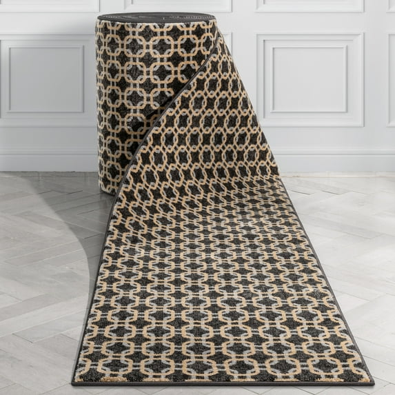 Well Woven Custom Size Runner - Choose Your Length - Lev Grey & Gold Links Geometric 31 Inches Wide x 14 Feet Long Runner (31" x 14' Runner) Rug