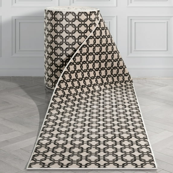 Well Woven Custom Size Runner - Choose Your Length - Lev Ivory & Grey Links Geometric 31 Inches Wide x 16 Feet Long Runner (31" x 16' Runner) Rug