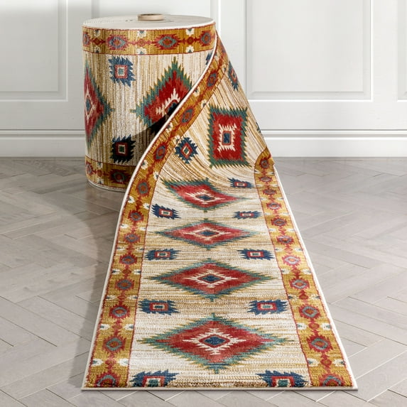 Well Woven Custom Size Runner - Choose Your Length - Lizette Ivory Southwestern Medallion 27 Inches Wide x 11 Feet Long Runner (27" x 11' Runner) Rug