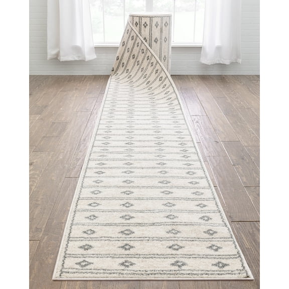 Well Woven Custom Size Runner - Choose Your Length - Parna Ivory & Grey Moroccan Tribal 27 Inches Wide x 10 Feet Long Runner (27" x 10' Runner) Rug