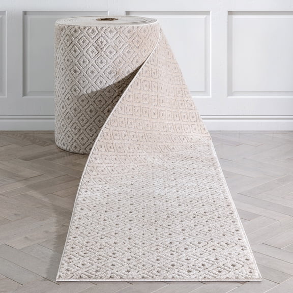 Well Woven Custom Size Runner - Choose Your Length - Piano Beige Tribal Diamond Geometric 27 Inches Wide x 25 Feet Long Runner (27" x 25' Runner) Rug