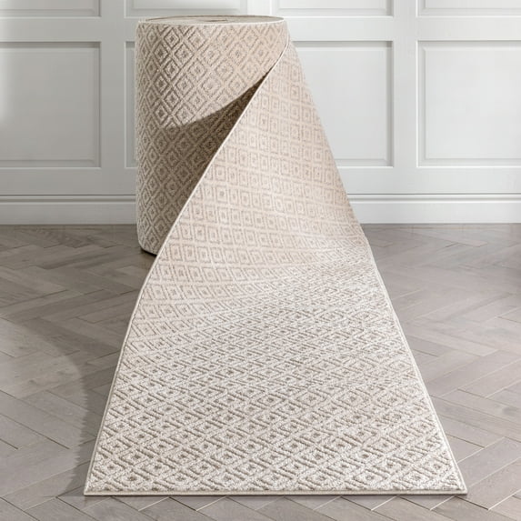 Well Woven Custom Size Runner - Choose Your Length - Piano Beige Tribal Diamond Geometric 31 Inches Wide x 30 Feet Long Runner (31" x 30' Runner) Rug