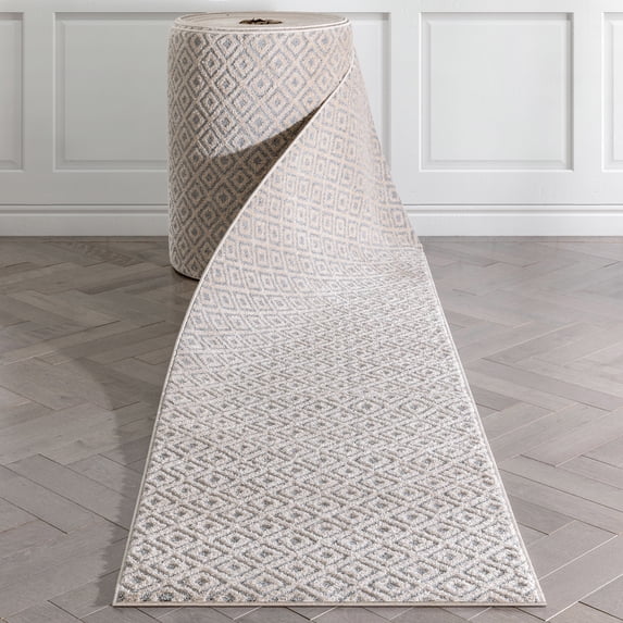 Well Woven Custom Size Runner - Choose Your Length - Piano Grey Tribal Diamond Geometric 27 Inches Wide x 13 Feet Long Runner (27" x 13' Runner) Rug