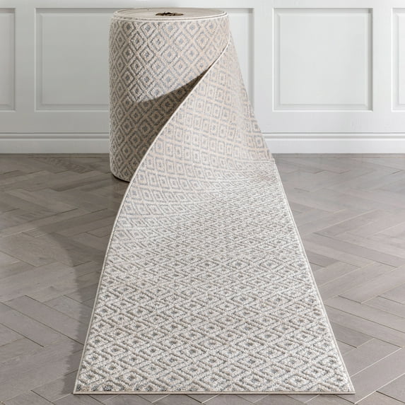 Well Woven Custom Size Runner - Choose Your Length - Piano Grey Tribal Diamond Geometric 27 Inches Wide x 85 Feet Long Runner (27" x 85' Runner) Rug