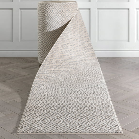 Well Woven Custom Size Runner - Choose Your Length - Piano Grey Tribal Diamond Geometric 31 Inches Wide x 14 Feet Long Runner (31" x 14' Runner) Rug