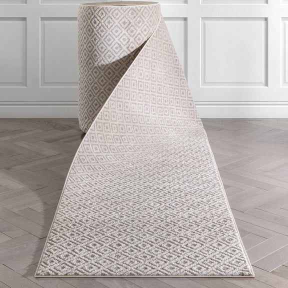 Well Woven Custom Size Runner - Choose Your Length - Piano Grey Tribal Diamond Geometric 31 Inches Wide x 17 Feet Long Runner (31" x 17' Runner) Rug