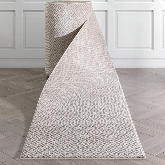 Well Woven Custom Size Runner - Choose Your Length - Piano Grey Tribal Diamond Geometric 31 Inches Wide x 30 Feet Long Runner (31" x 30' Runner) Rug