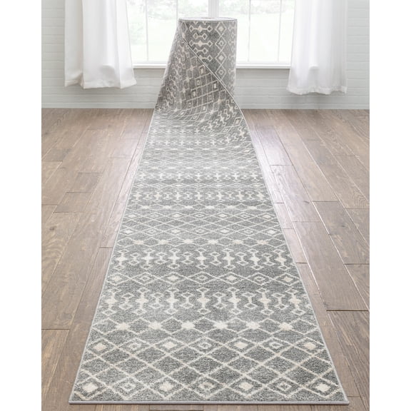 Well Woven Custom Size Runner - Choose Your Length - Transitete Grey Nordic Tribal 27 Inches Wide x 30 Feet Long Runner (27" x 30' Runner) Rug