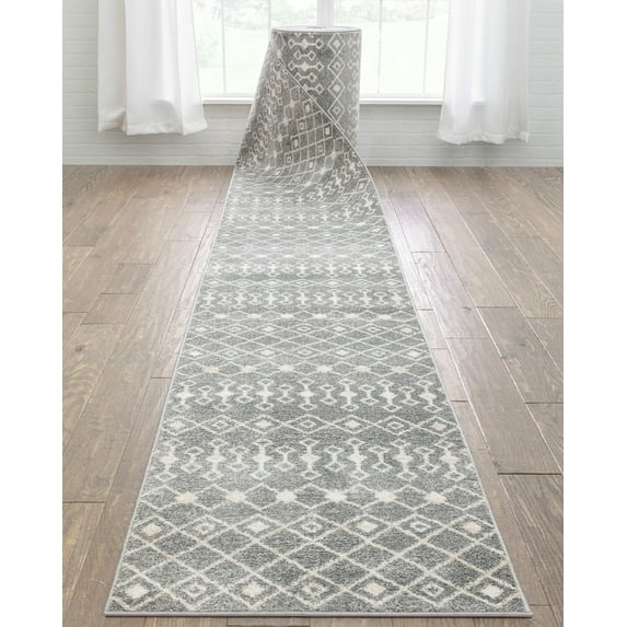 Well Woven Custom Size Runner - Choose Your Length - Transitete Grey Nordic Tribal 27 Inches Wide x 55 Feet Long Runner (27" x 55' Runner) Rug