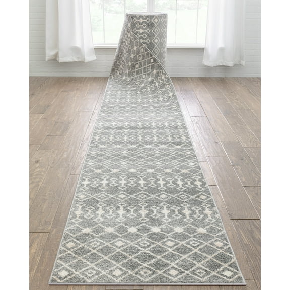 Well Woven Custom Size Runner - Choose Your Length - Transitete Grey Nordic Tribal 27 Inches Wide x 60 Feet Long Runner (27" x 60' Runner) Rug