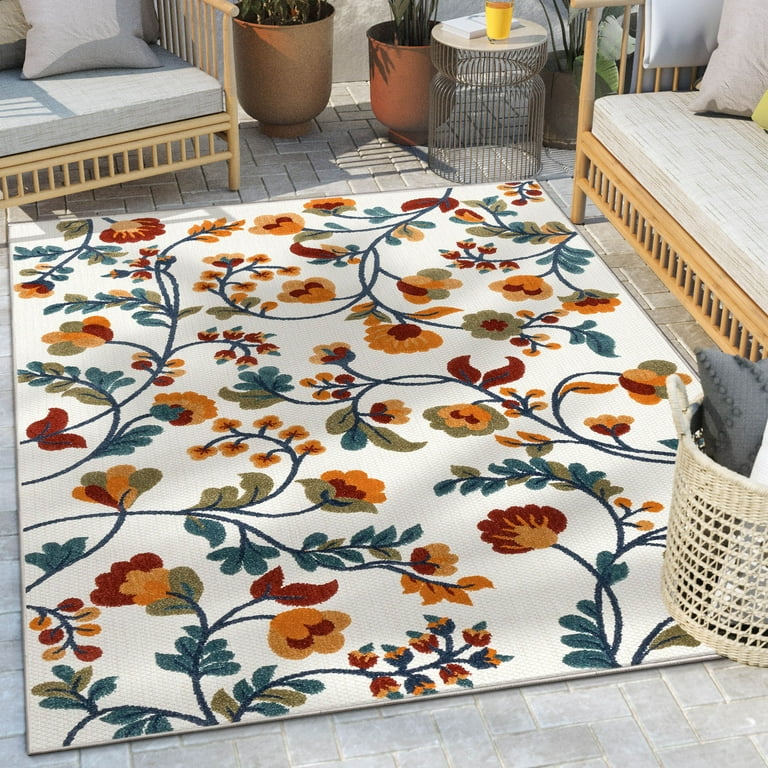 8' X 11' Ivory And Blue Floral Stain Resistant Indoor Outdoor Area Rug 8' X 11' Ivory And Blue Floral Stain Resistant Indoor Outdoor Area Rug