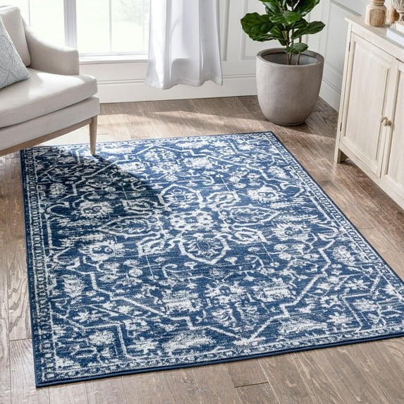 Well Woven Dazzle Disa Vintage Bohemian Oriental Floral Dark Blue 7'3" x 9'3" Area Rug