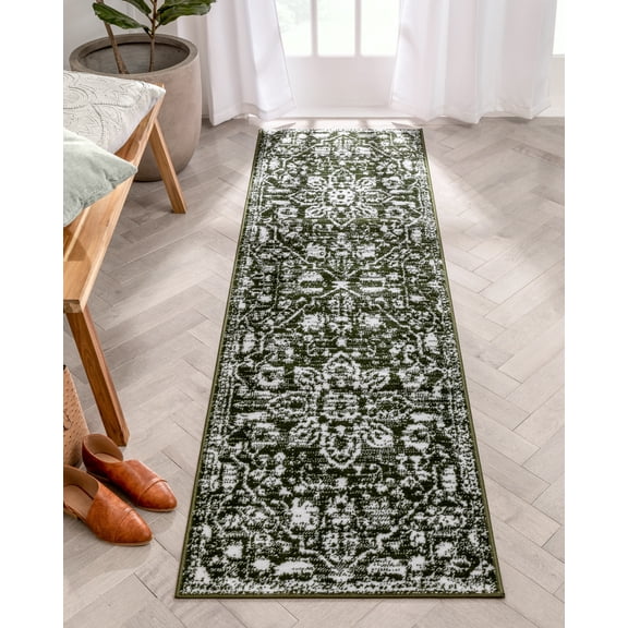 Well Woven Dazzle Disa Vintage Bohemian Oriental Floral Green 2'3" x 7'3" Runner Area Rug