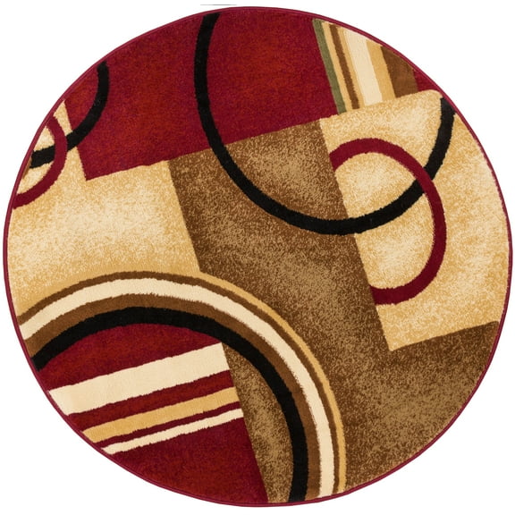 Well Woven Deco Rings Red Ivory Light Blue Geometric Modern Casual Area Rug Easy to Clean Stain Fade Resistant Shed Free Abstract Contemporary Color Block Boxes Lines Soft Living Dining Room Rug