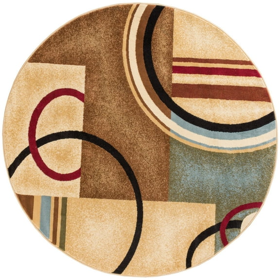 Well Woven Deco Rings Red Ivory Light Blue Geometric Modern Casual Area Rug Easy to Clean Stain Fade Resistant Shed Free Abstract Contemporary Color Block Boxes Lines Soft Living Dining Room Rug