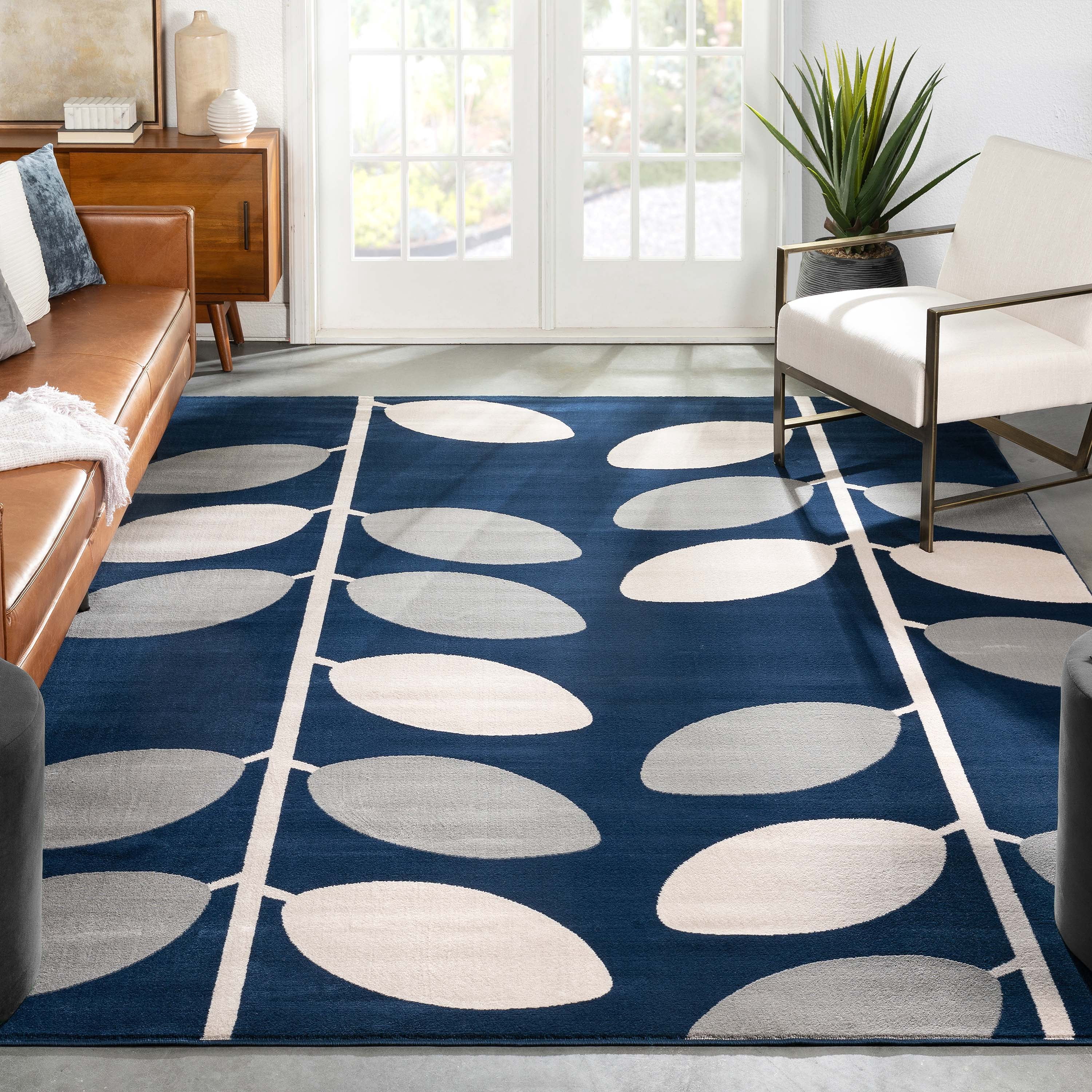 Well Woven Delaney Blue Floral Geometric Pattern Area Rug 8x10 (7'10
