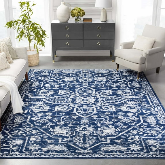 Well Woven Della Dark Blue Vintage Medallion Pattern Area Rug 8x10 (7'10" x 9'10")
