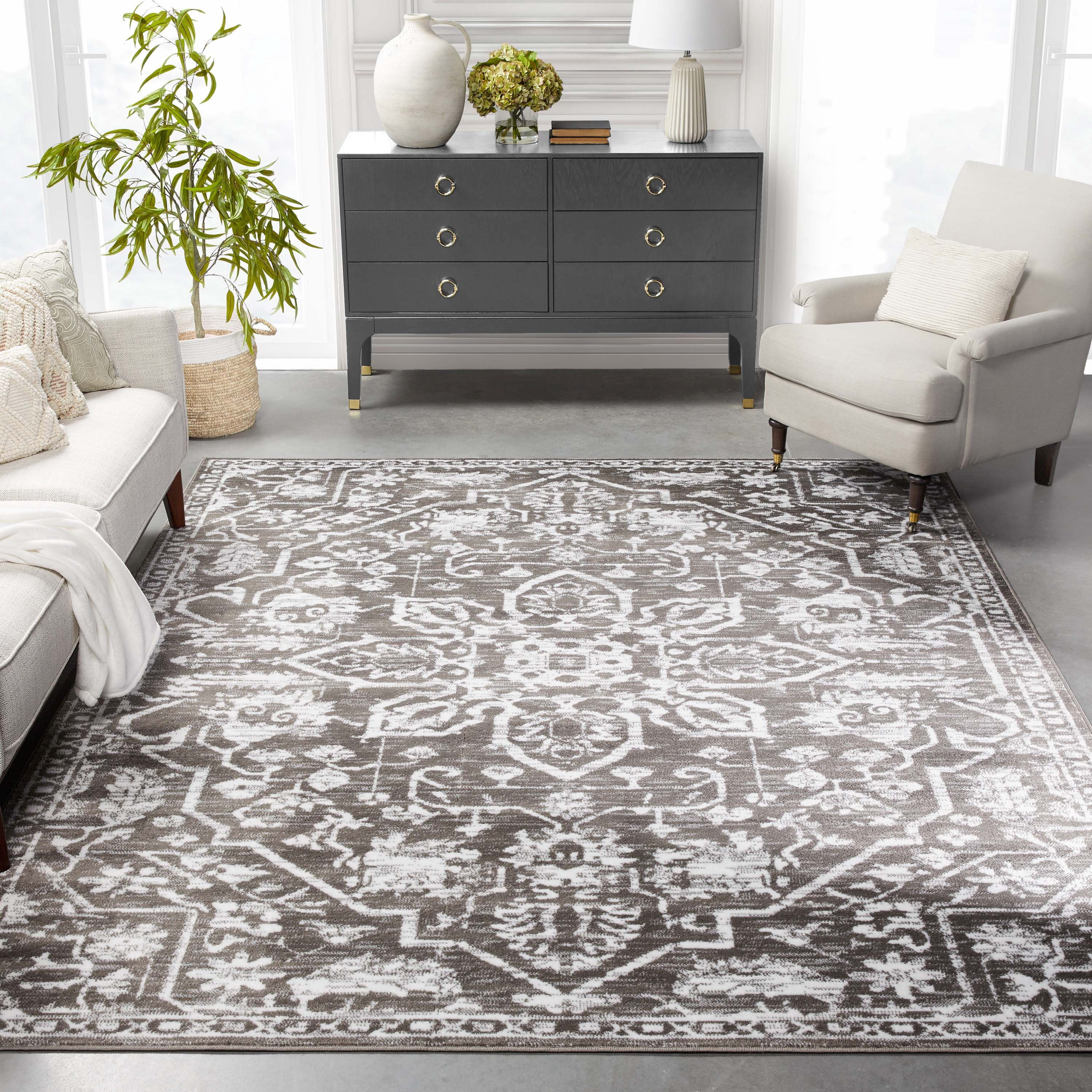 Gray Mesh Pattern Area Rug Well Woven Della Grey Vintage Medallion Pattern Area Rug - Walmart.com