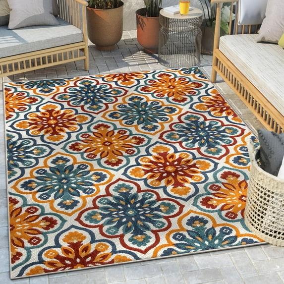 Well Woven Devotion 3'11" x 5'3" Indoor/Outdoor High-Low Southwestern Geo Ivory Area Rug