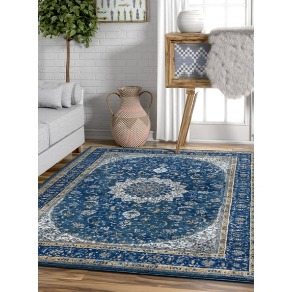 Well Woven Djemila Medallion Blue Vintage Persian Floral Oriental 9x13 (9'3" x 12'6") Area Rug Neutral Modern Shabby Chic Thick Soft Plush Shed Free