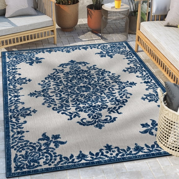 Well Woven Dorado Arid Modern Floral Blue Indoor/ Outdoor High-Low Pile 3'11" x 5'3" Area Rug