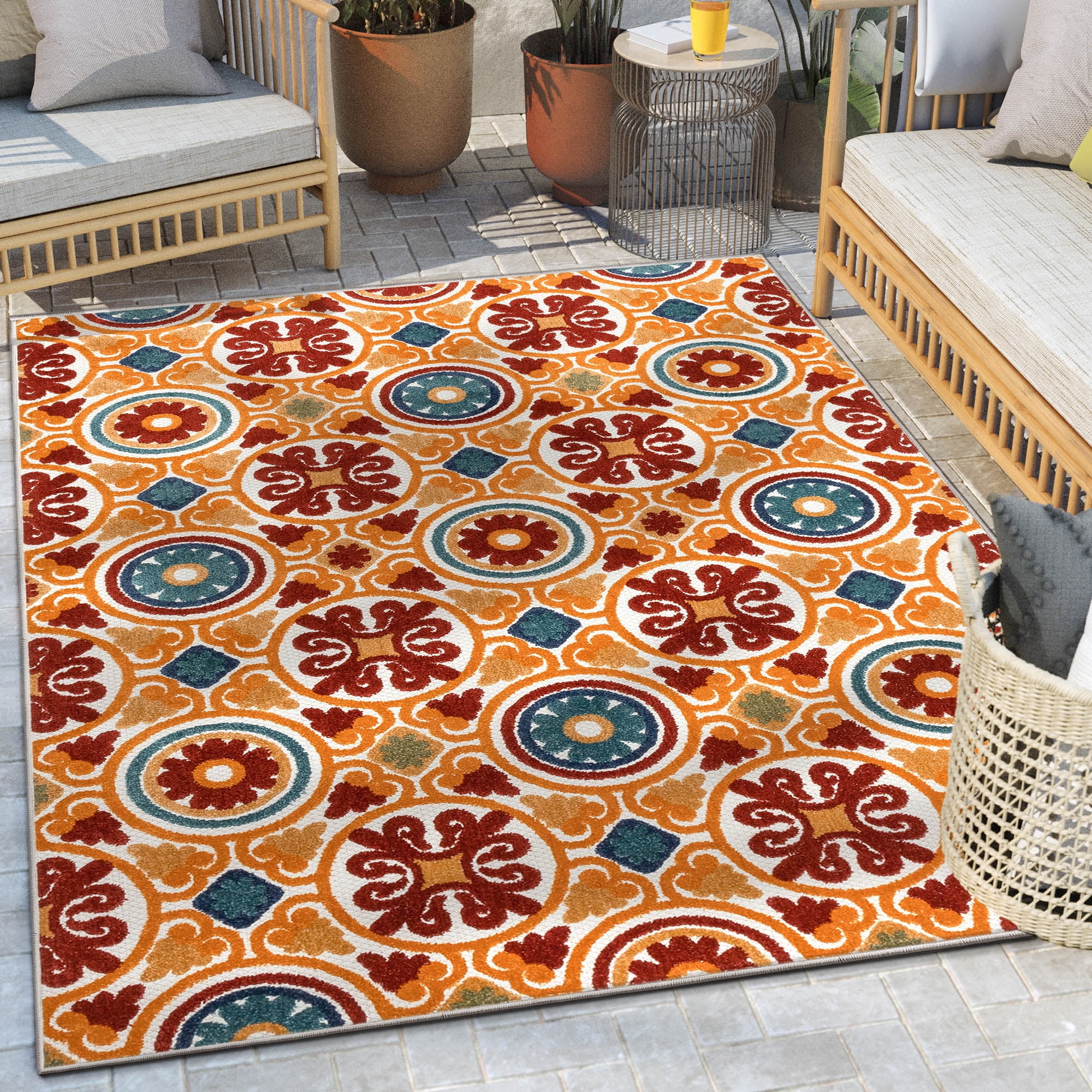 Well Woven Dorado Audun Modern Geometric Red Indoor/ Outdoor High-Low Pile 2'7" x 9'10" Runner Rug