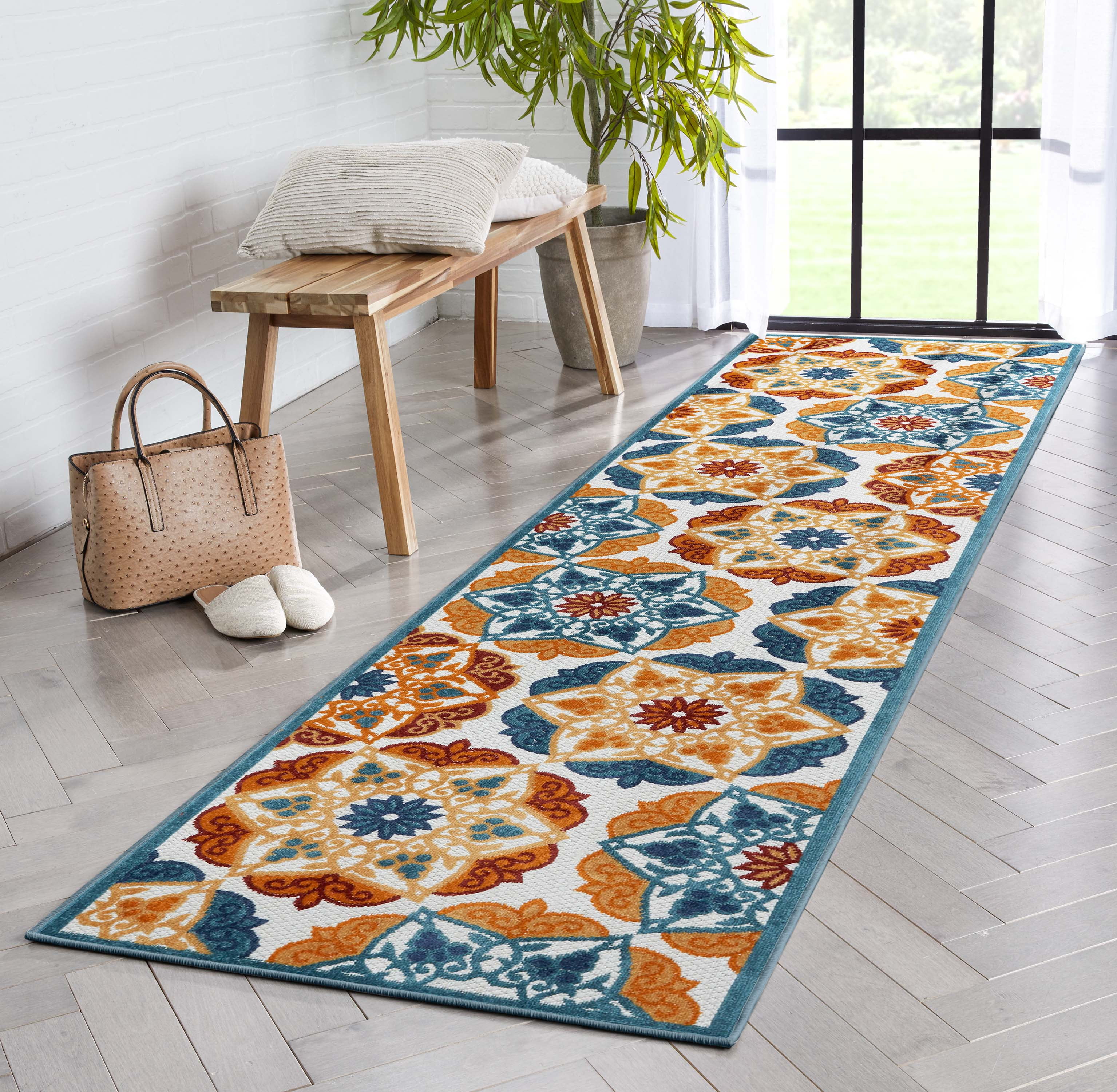 Audun Blue Geometric High-Low Texture Indoor/Outdoor Runner 2'7" X 9'10"