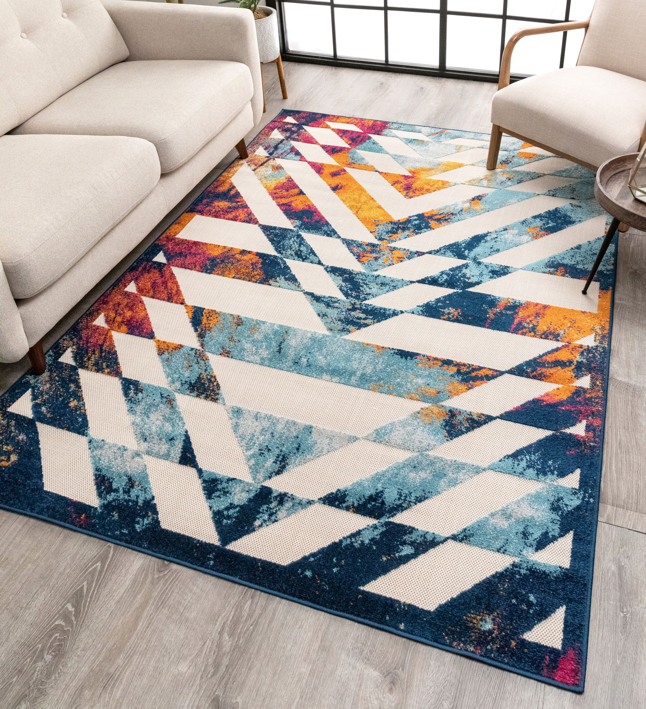 Multicolor Geometric Synthetic Indoor/Outdoor Area Rug 5'3" x 7'3"