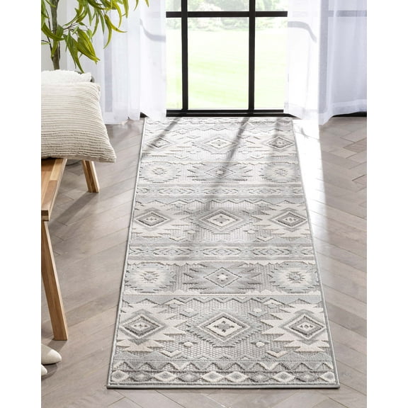 Well Woven Tuscon Grey Indoor/Outdoor Southwestern Area Rug High Traffic Stain Resistant Geometric Medallion Carpet