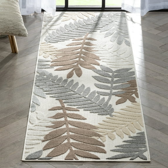 Well Woven Dorado Mariah Modern Floral Ivory Indoor/ Outdoor High-Low Pile 2'3" x 7'3" Runner Rug