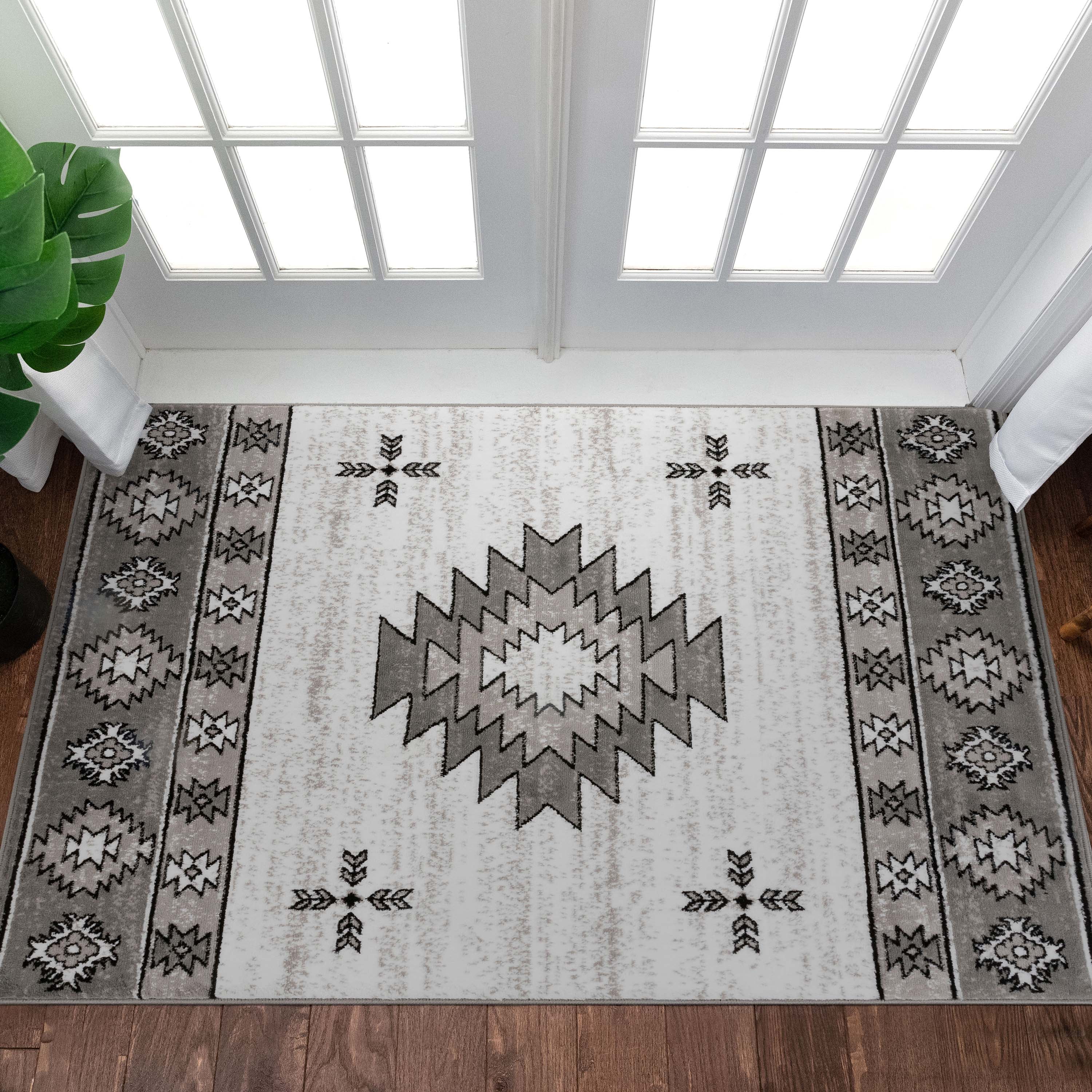 Well Woven Dulcet Rodrigo Southwestern Grey Easy to Clean Soft 3'11" x 5'3" Area Rug