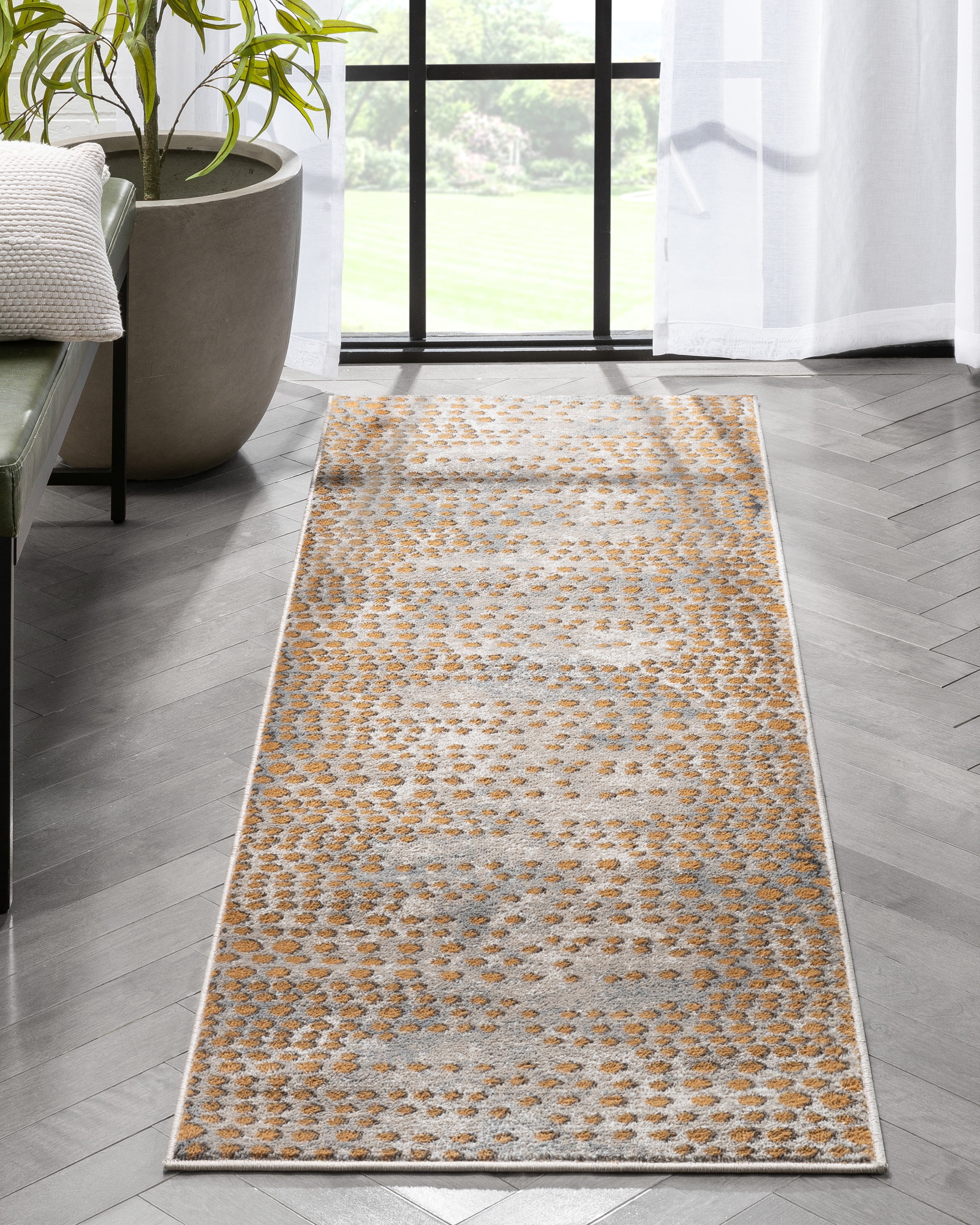 Well Woven Elesse Grey Golden Rust Abstract Geometric Dots Runner Rug 2 ...