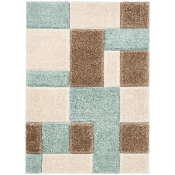 Well Woven Ella Light Blue Geometric Boxes Thick Soft Plush 3D Textured Shag Area Rug 8x10 (7'10" x 9'10")