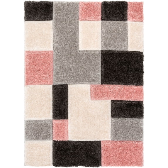 Well Woven Ella Pink Geometric Boxes Thick Soft Plush 3D Textured Shag Area Rug 8x10 (7'10" x 9'10")