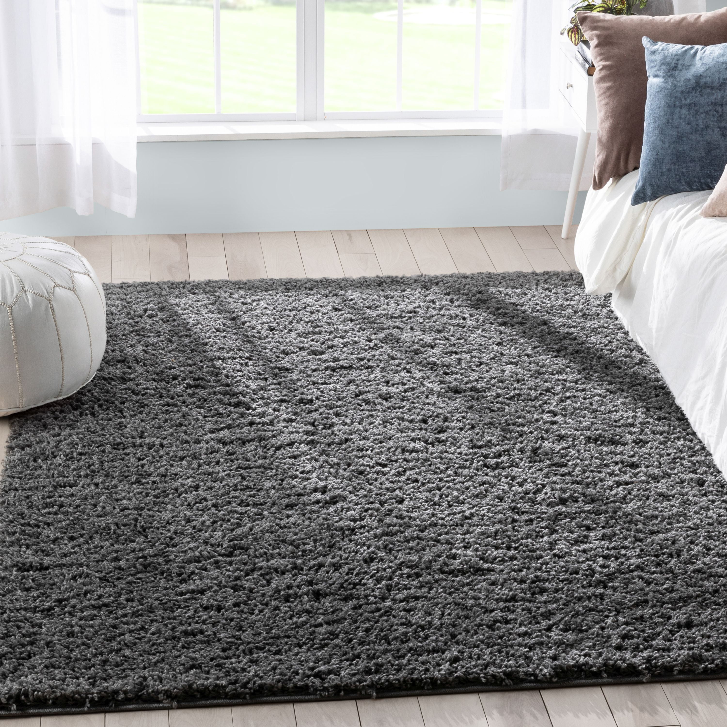 Dark Grey 5' x 7' Rectangular Synthetic Shag Area Rug