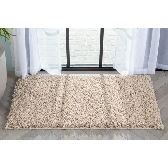 Well Woven Elle Basics | Emerson Shag Beige | Textured Mat Rug 2x4 (2'3" x 3'11")